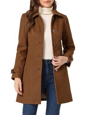 Women's Dark Brown Winter Overcoat Peter Pan Collar Single Breasted Pea Coats